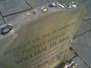 Blake's stone, with hair bobbles and trinkets, Bunhill Fields